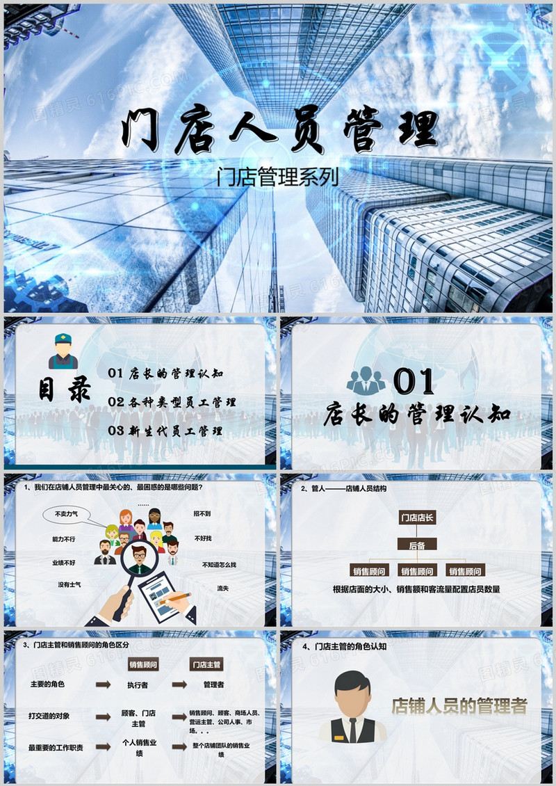 蓝色门店人员管理系列培训课件PPT模板