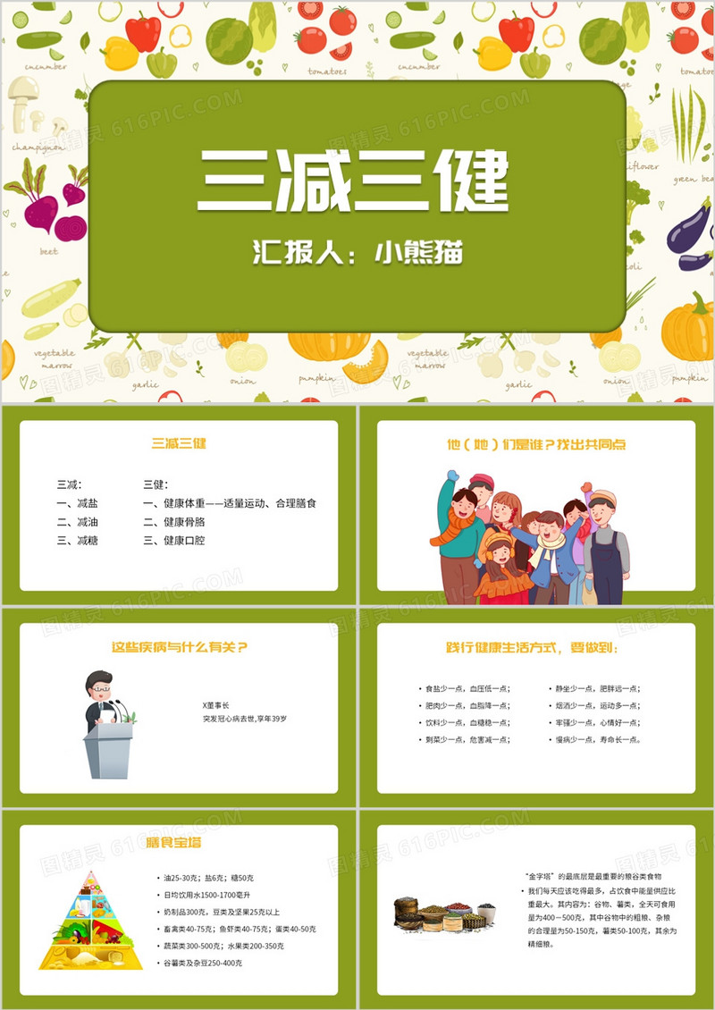 三减三健健康知识讲座PPT模板