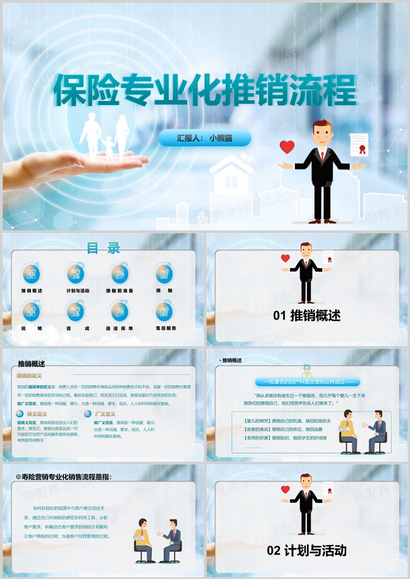 商务保险专业化推销流程PPT模板