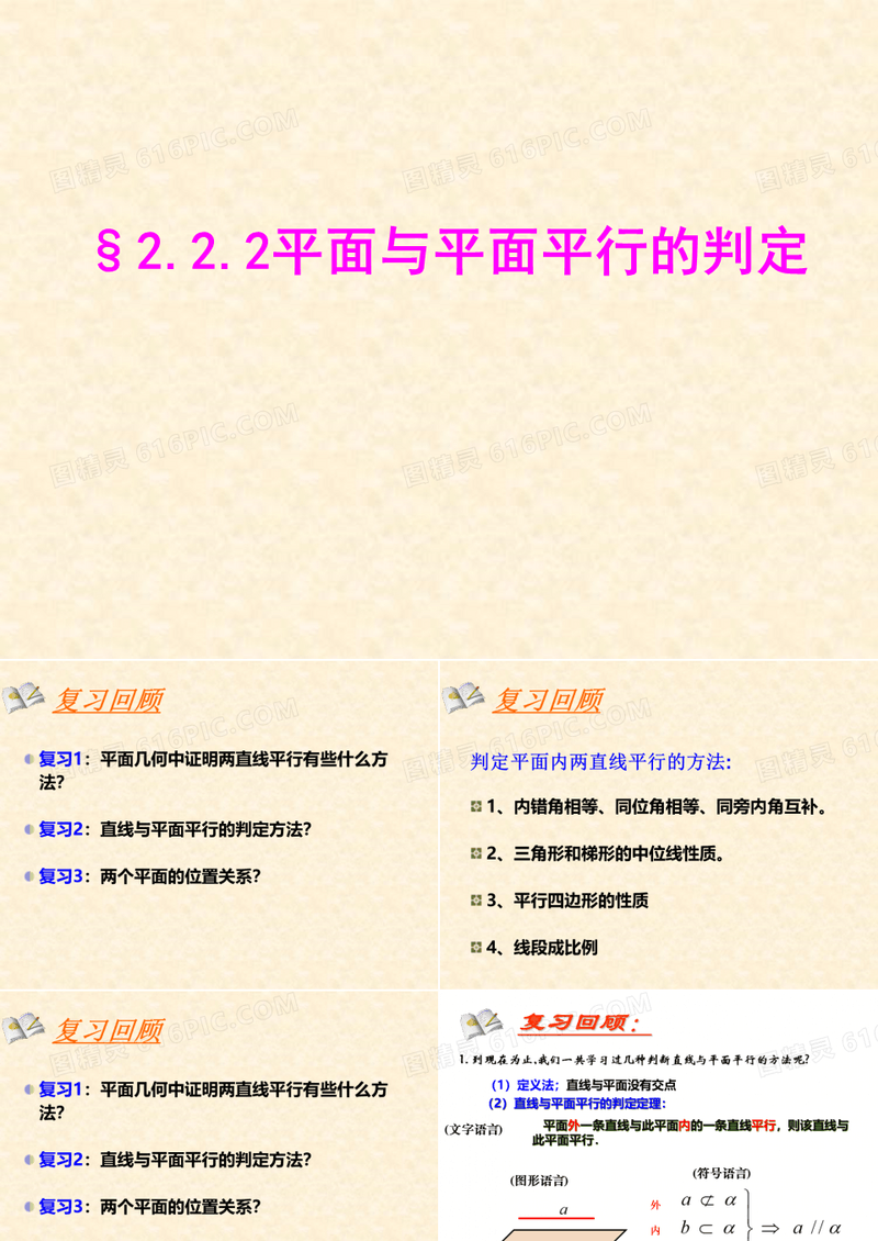 人教A版高中数学必修二第二章2.2.2平面与平面平行的判定(公开课课件)(共39张PPT)