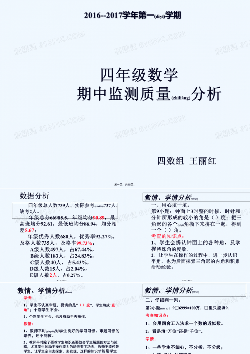小学四年级数学期中质量分析