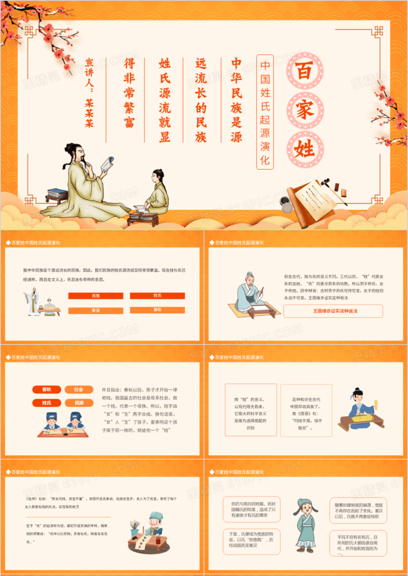百家姓中国姓氏起源演化动态PPT模板