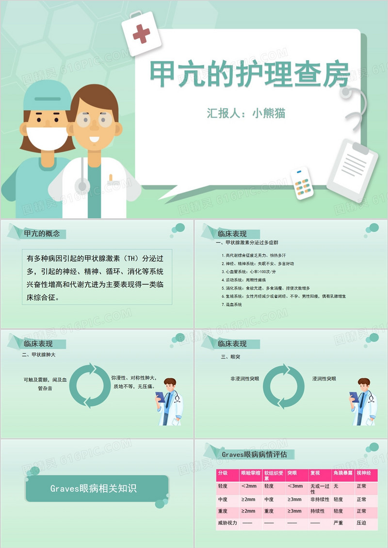 绿色简约风甲亢危象护理查房PPT模板