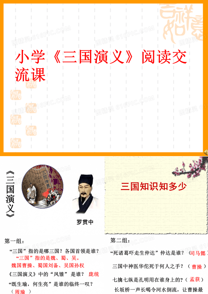 小学《三国演义》阅读交流课-PPT课件