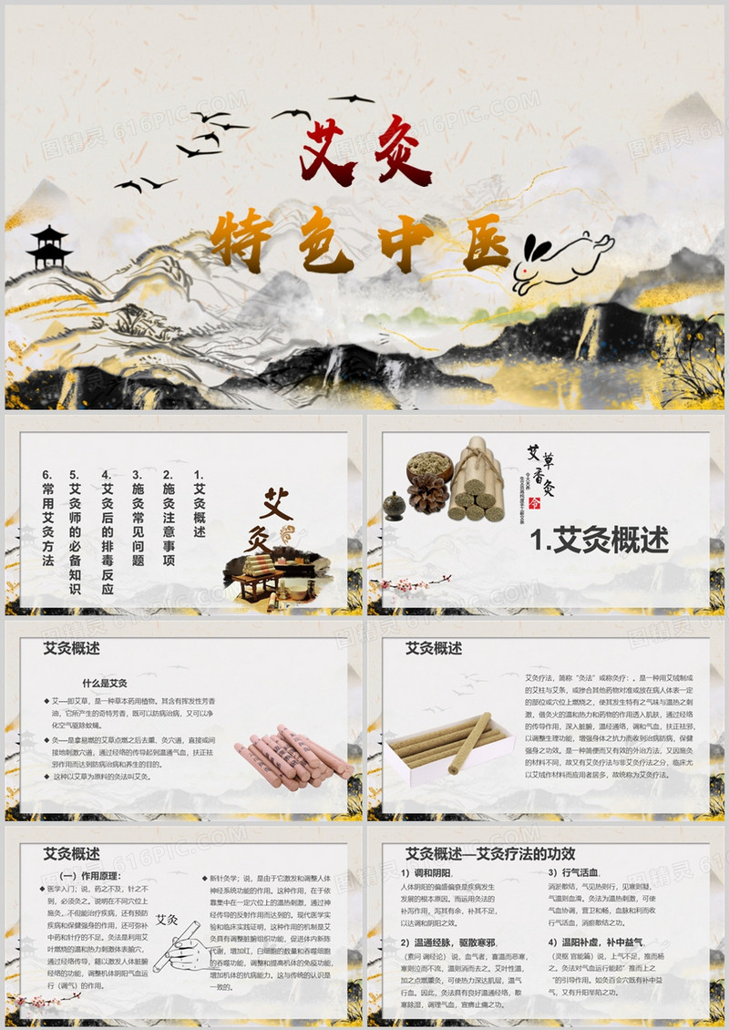 特色中医艾灸养生培训课件PPT模板