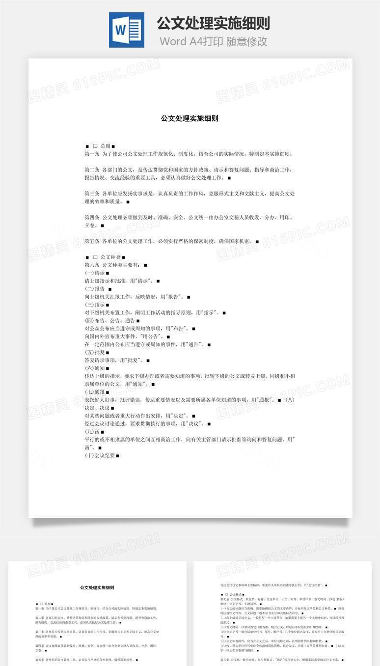 公文处理实施细则Word文档