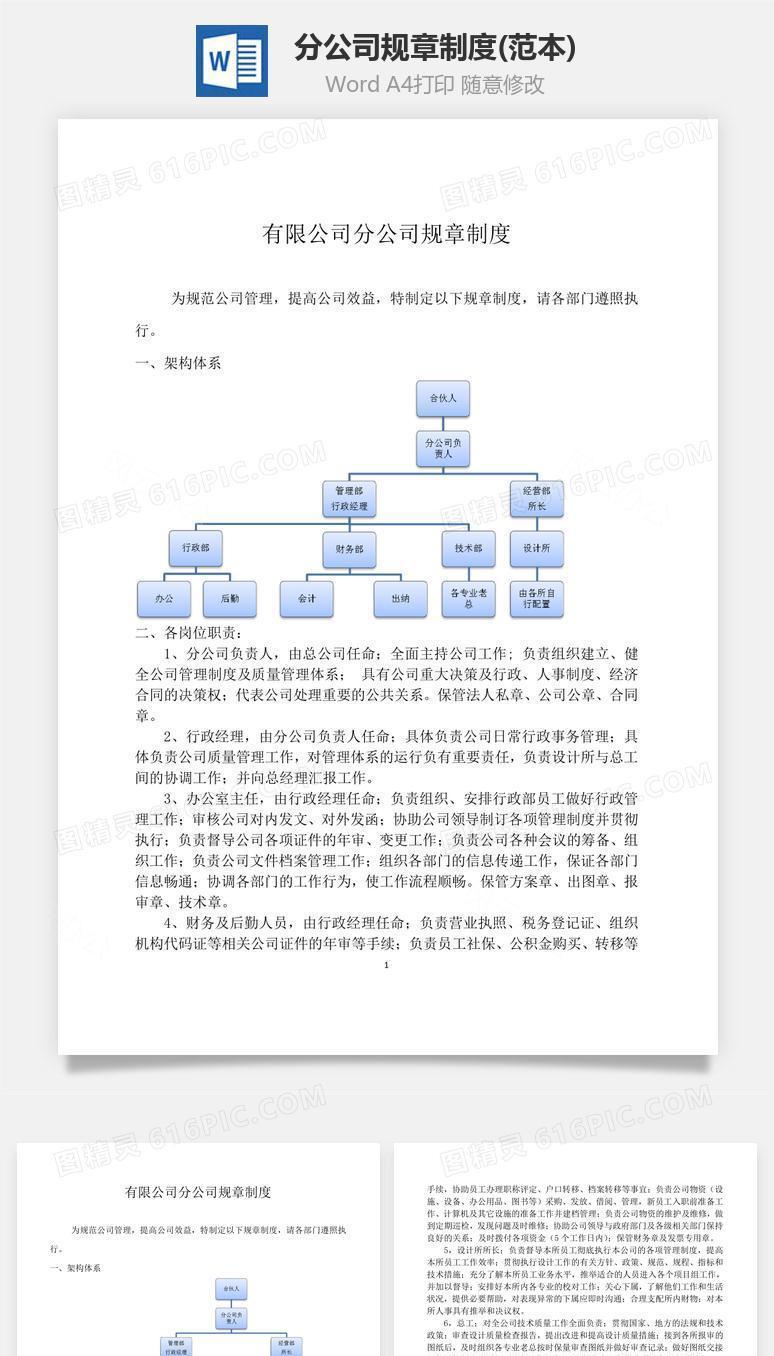 分公司规章制度(范本)Word文档