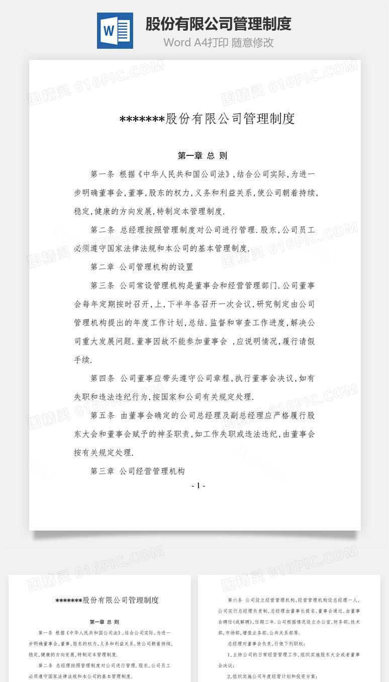 股份有限公司管理制度Word文档