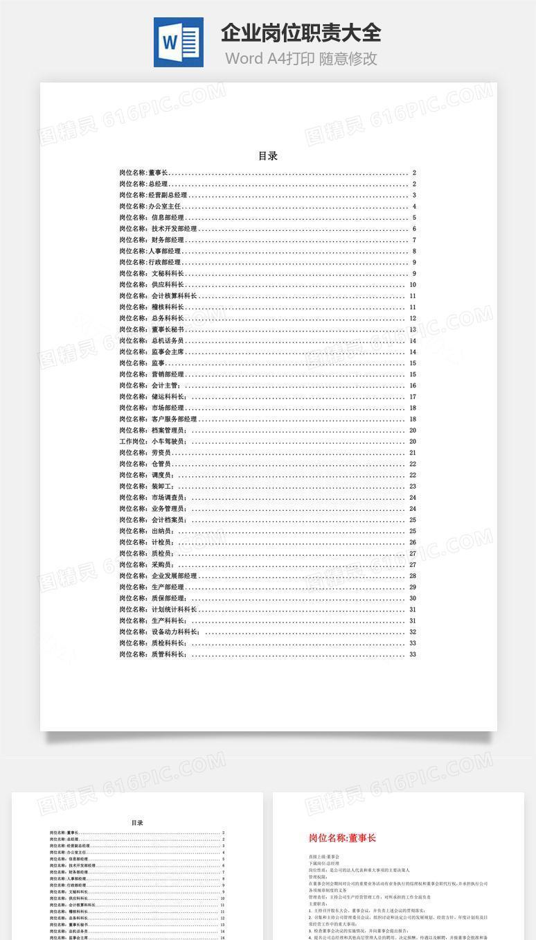 企业岗位职责大全Word文档