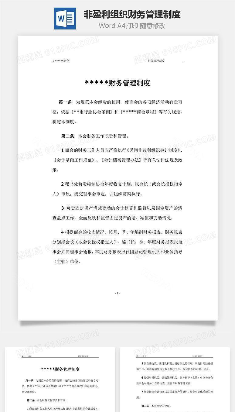 非盈利组织财务管理制度Word文档