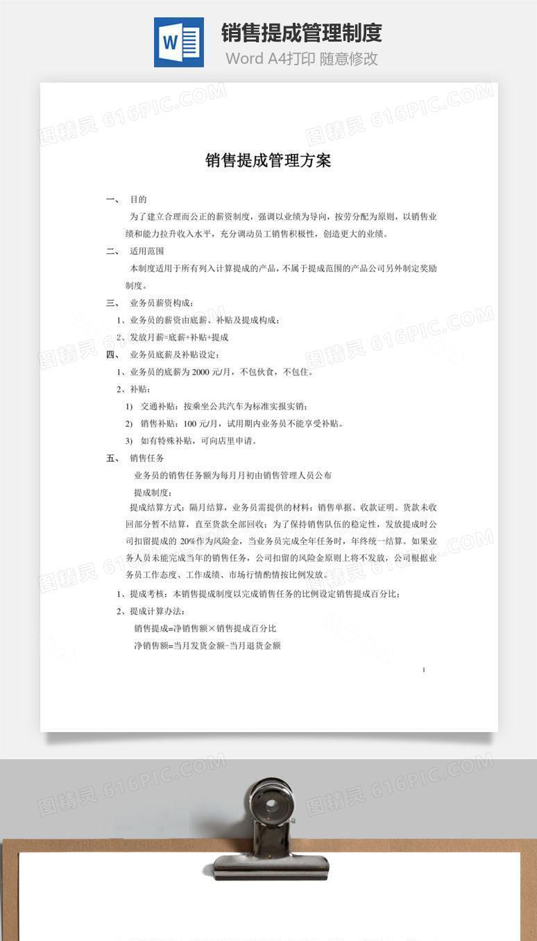销售提成管理制度Word文档