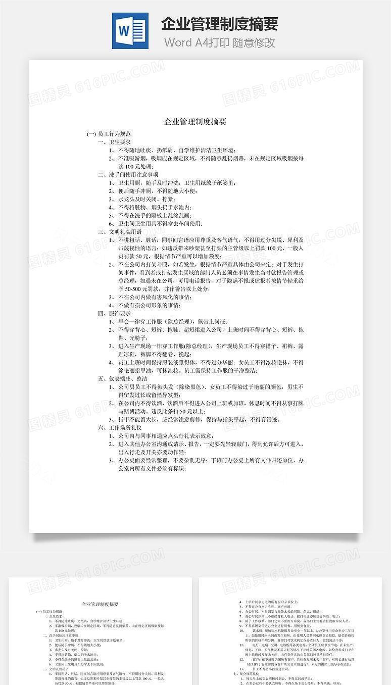 企业管理制度摘要Word文档