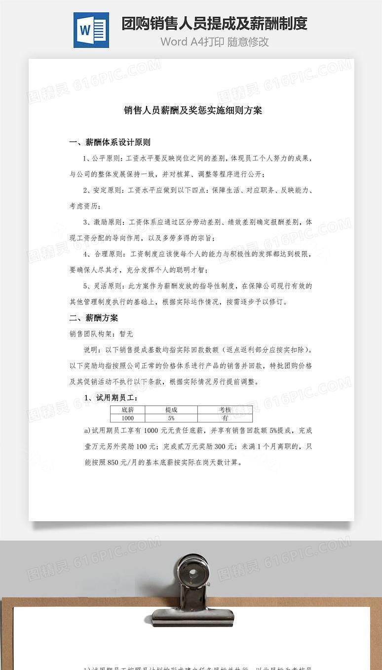团购销售人员提成及薪酬制度Word文档