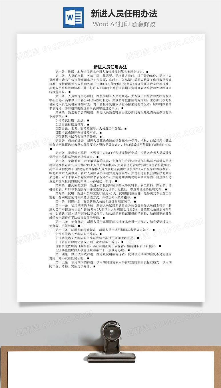新进人员任用办法Word文档