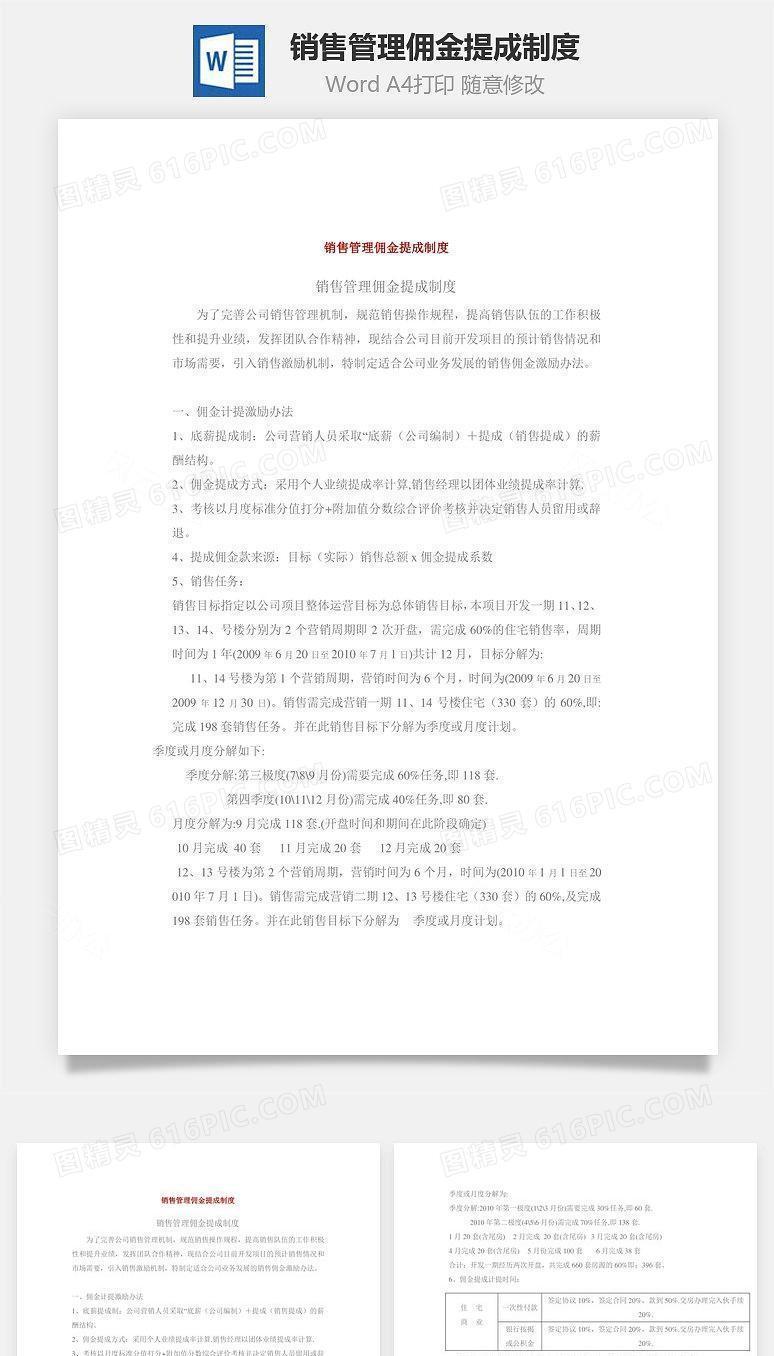 销售管理佣金提成制度Word文档