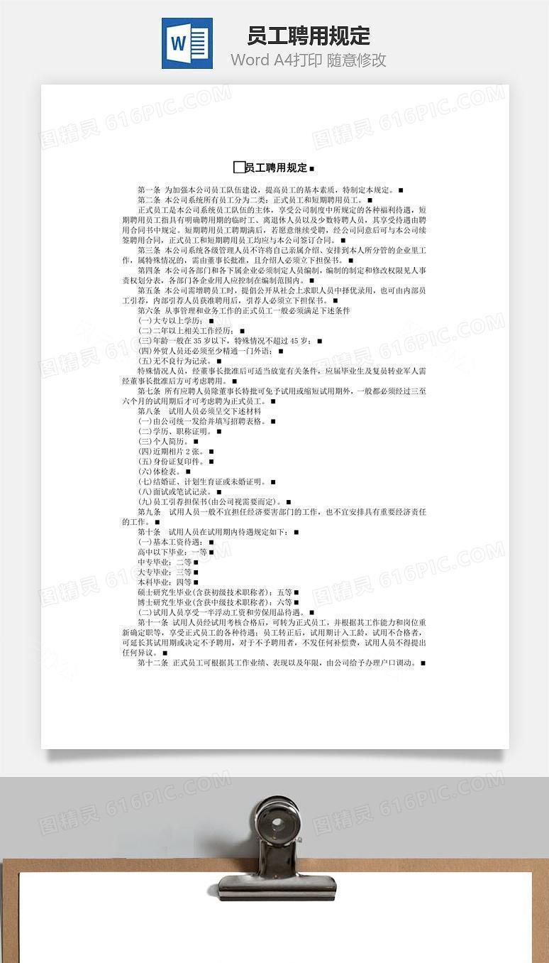 员工聘用规定Word文档