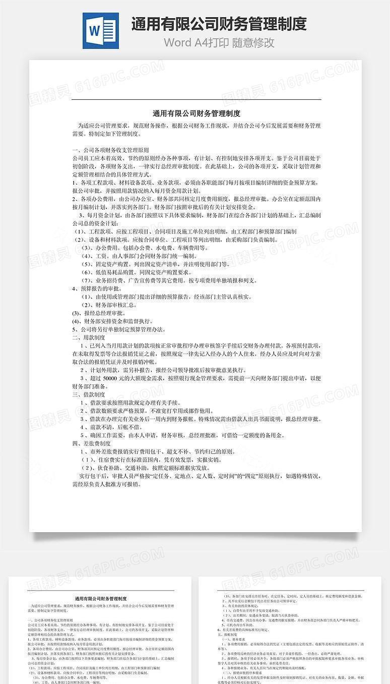 通用有限公司财务管理制度Word文档