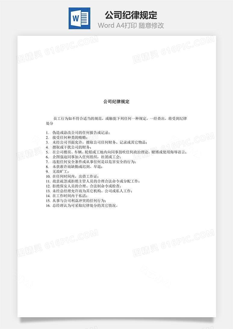 公司纪律规定Word文档