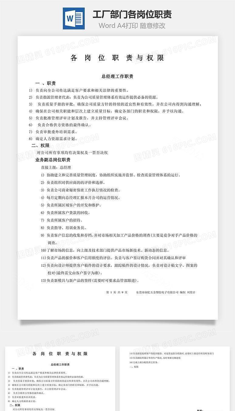 工厂部门各岗位职责Word文档