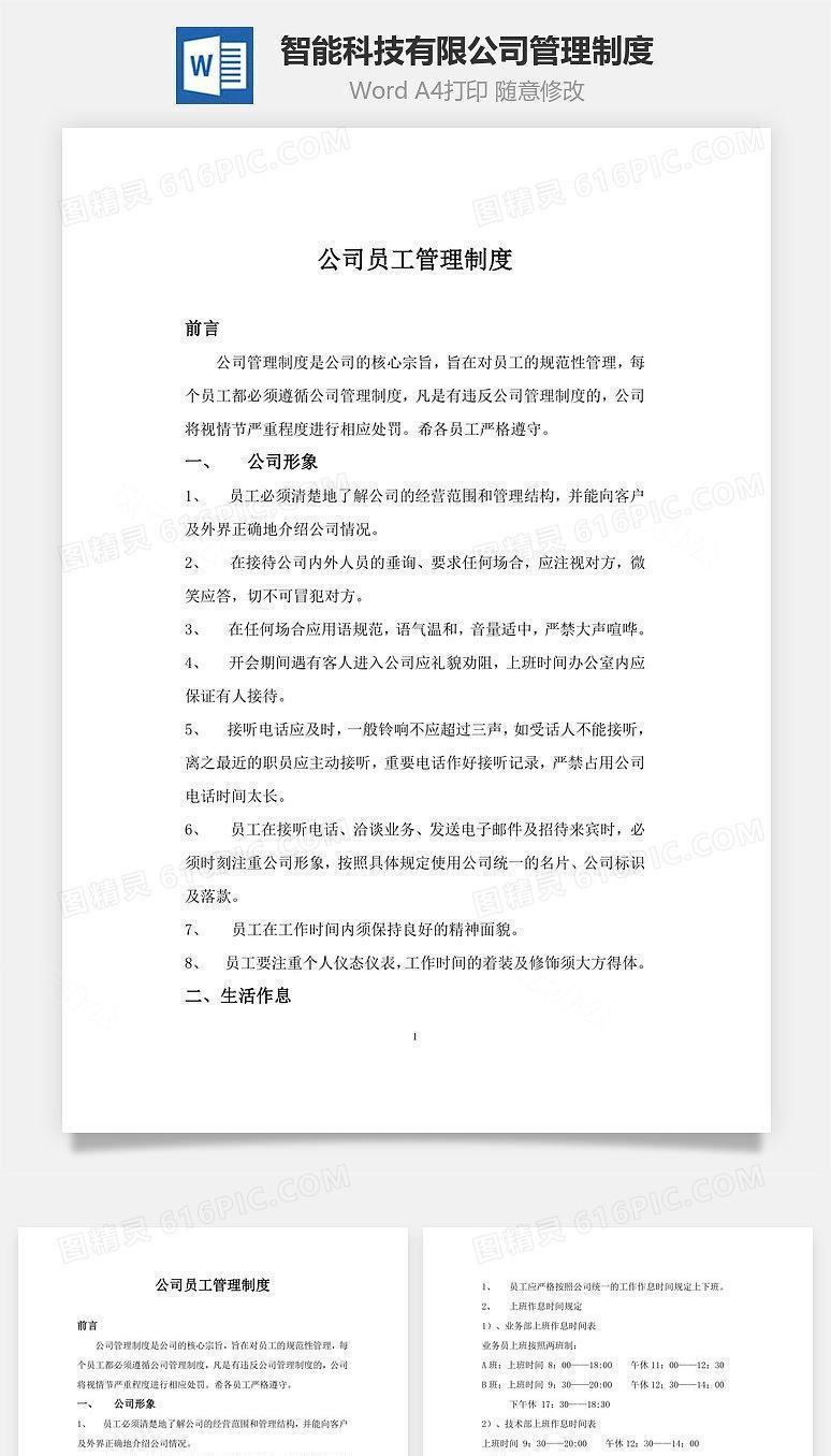 智能科技有限公司管理制度Word文档