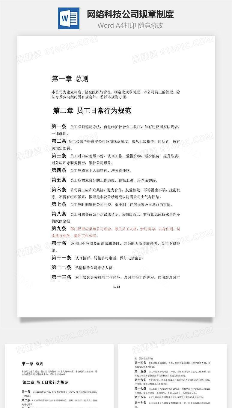 网络科技公司规章制度Word文档