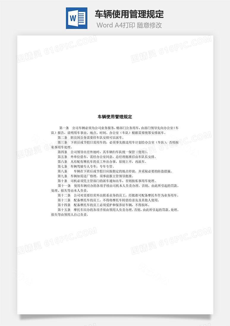 车辆使用管理规定Word文档