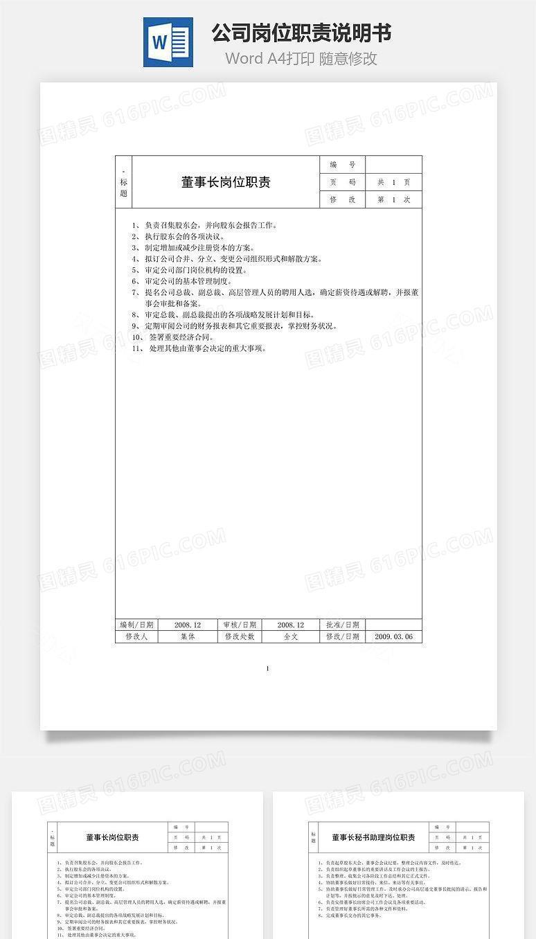 公司岗位职责说明书Word文档