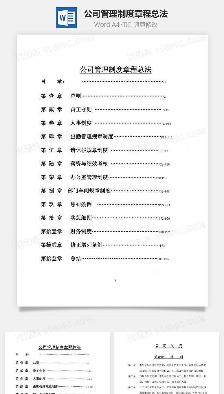 公司管理制度章程总法Word文档