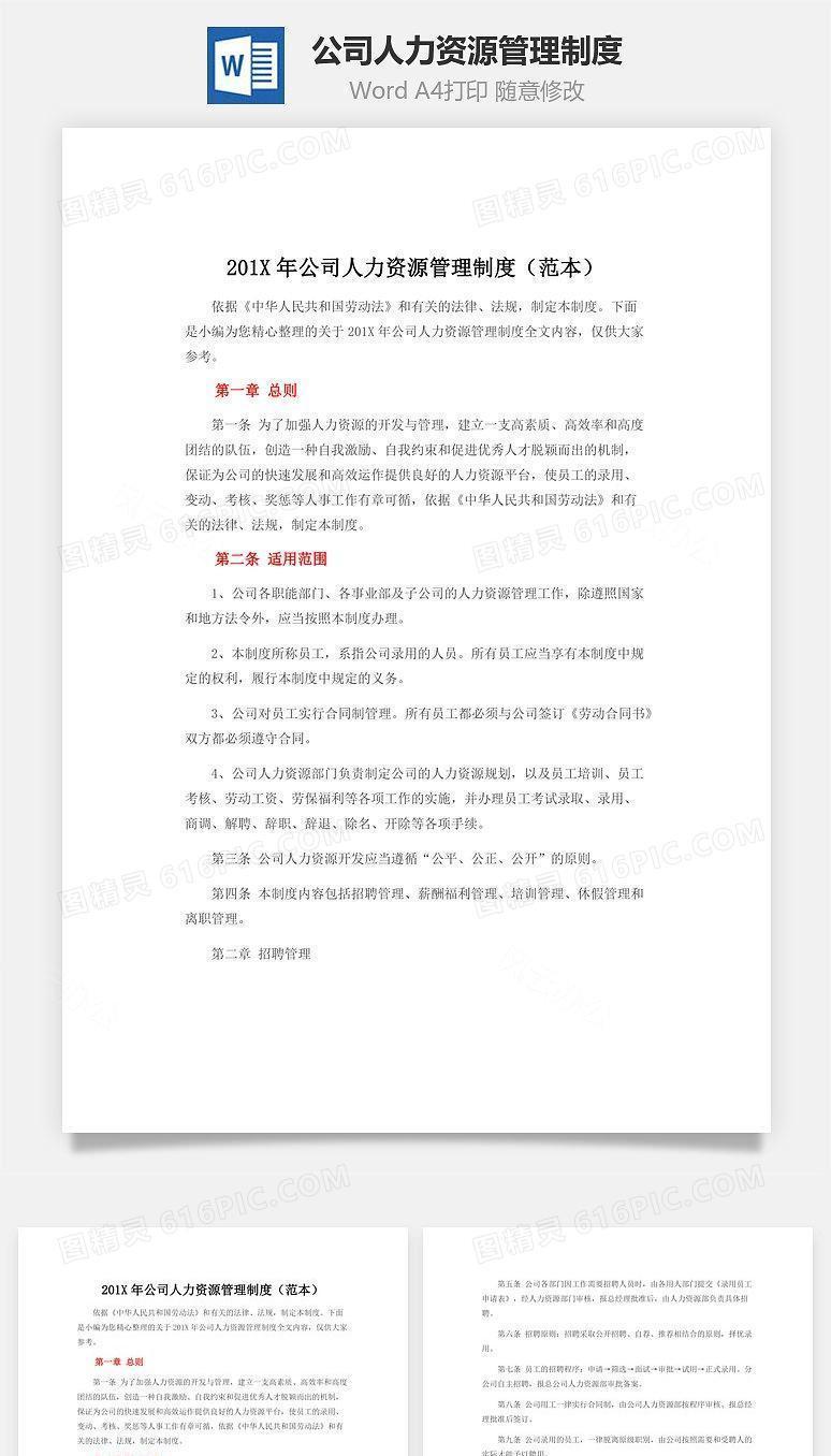 公司人力资源管理制度Word文档
