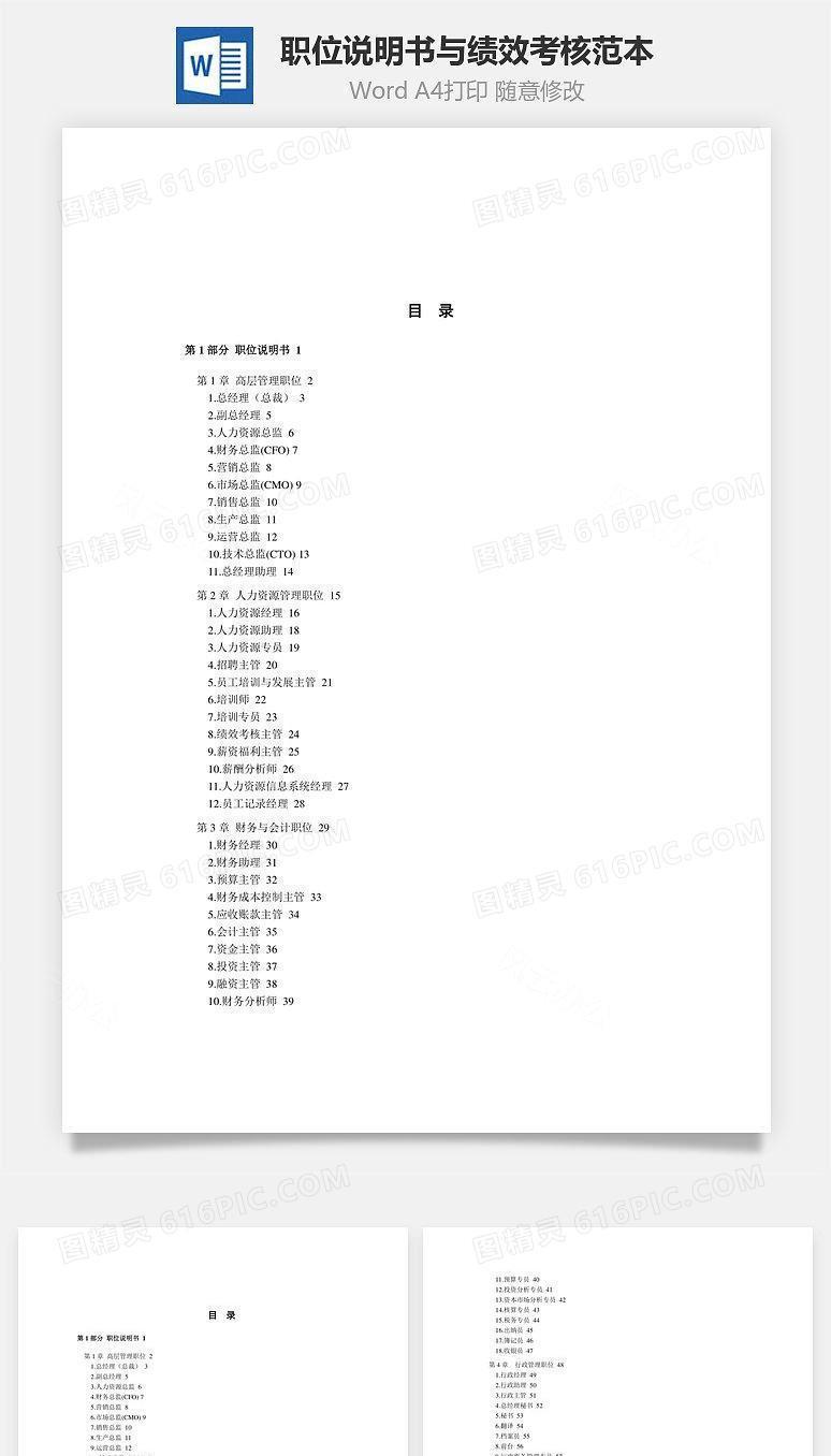 职位说明书与绩效考核范本Word文档