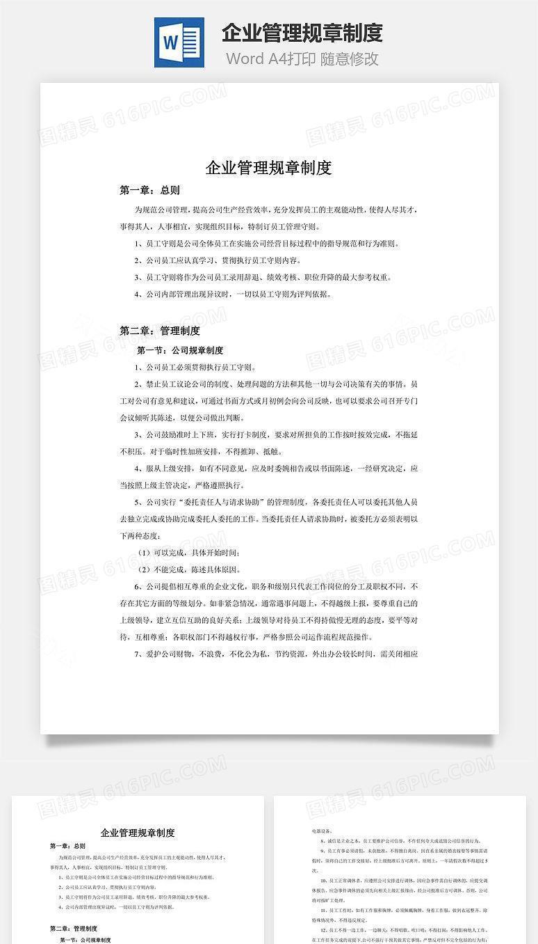 企业管理规章制度Word文档