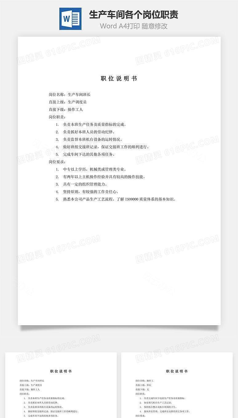 生产车间各个岗位职责Word文档