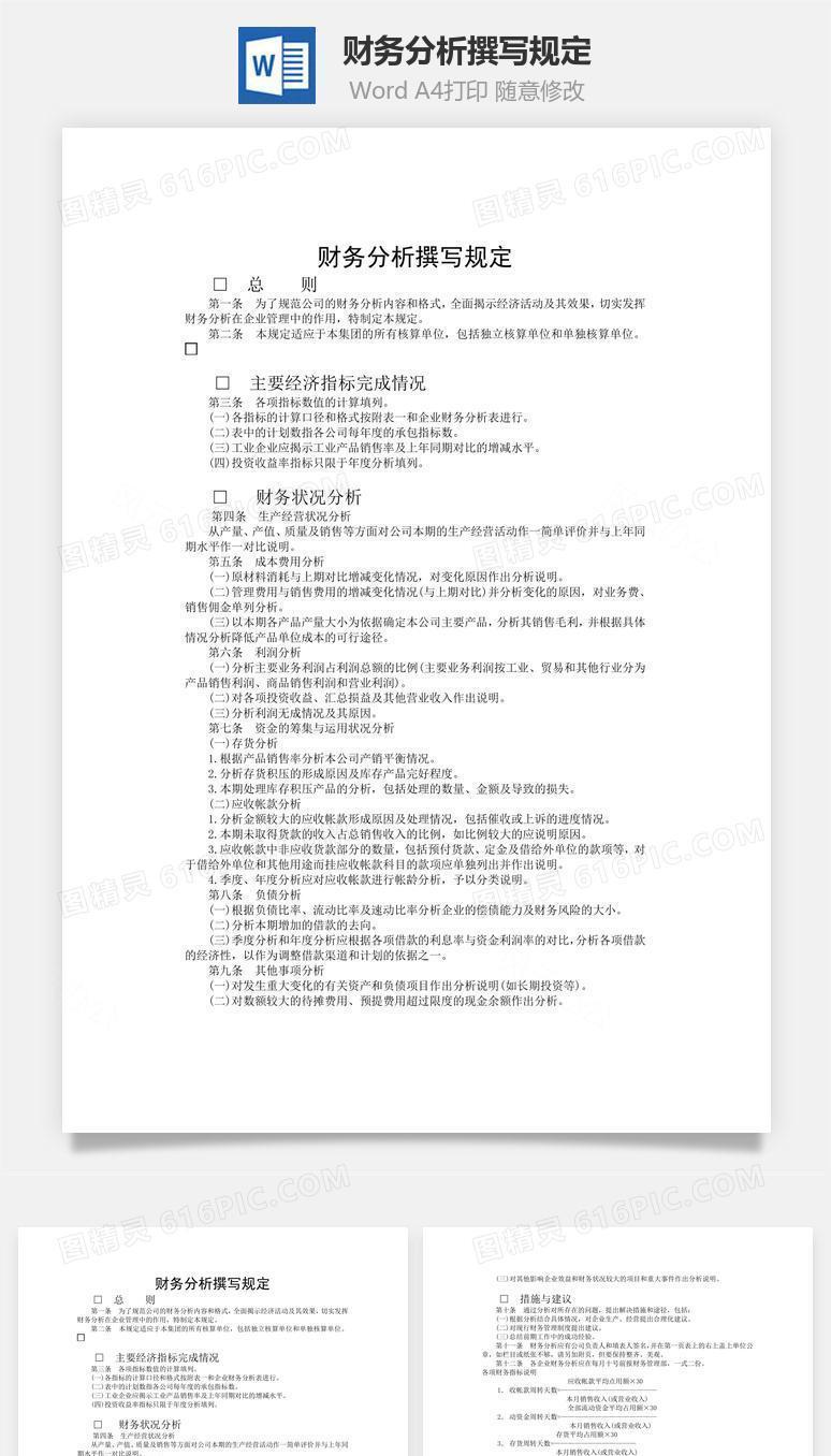财务分析撰写规定word文档