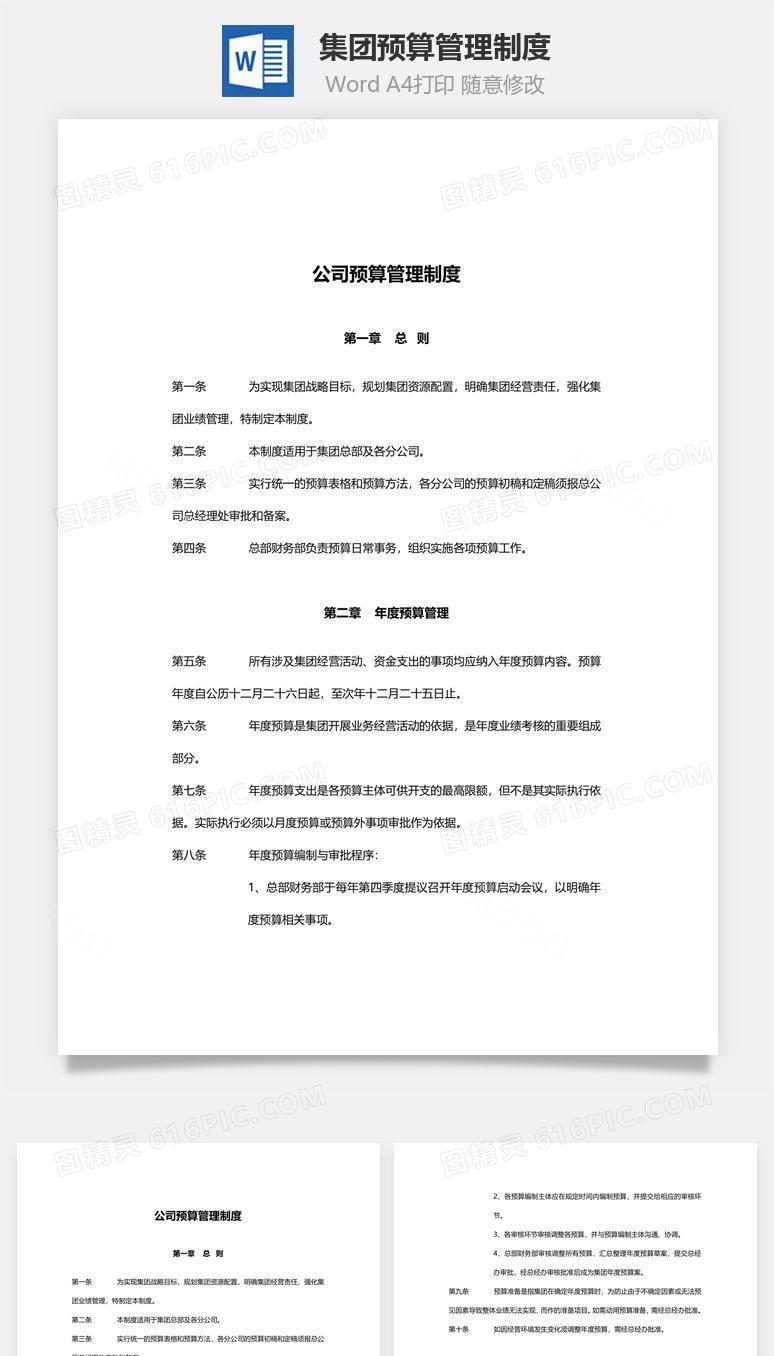 集团预算管理制度Word文档