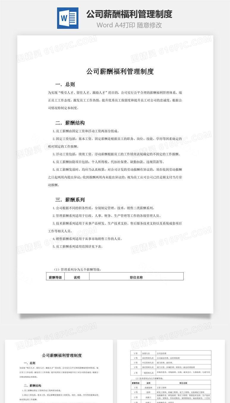 公司薪酬福利管理制度word文档