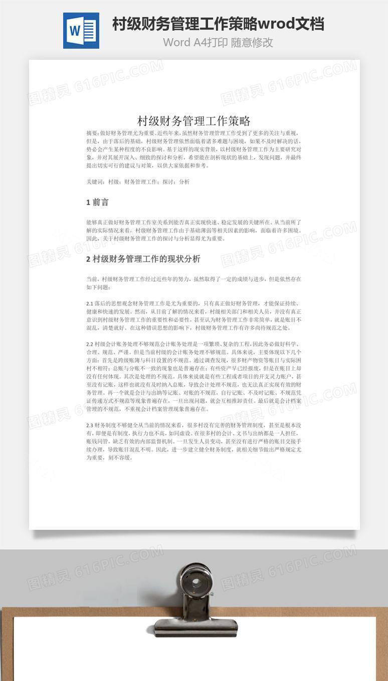 村级财务管理工作策略wrod文档