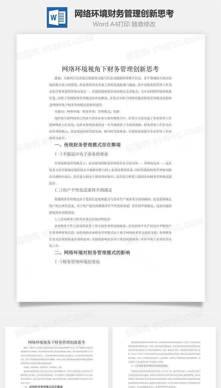 网络环境财务管理创新思考word文档
