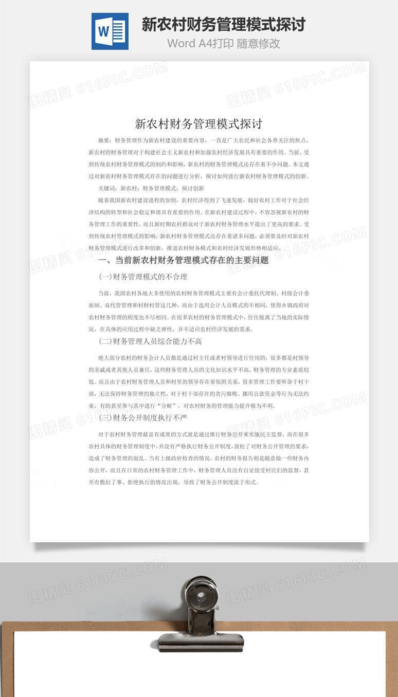 新农村财务管理模式探讨word文档
