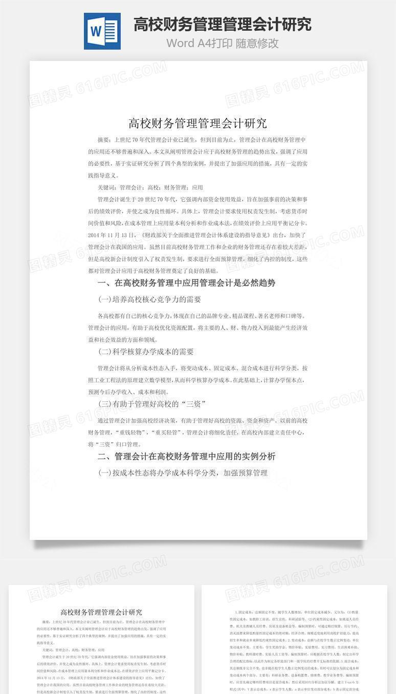 高校财务管理管理会计研究word文档