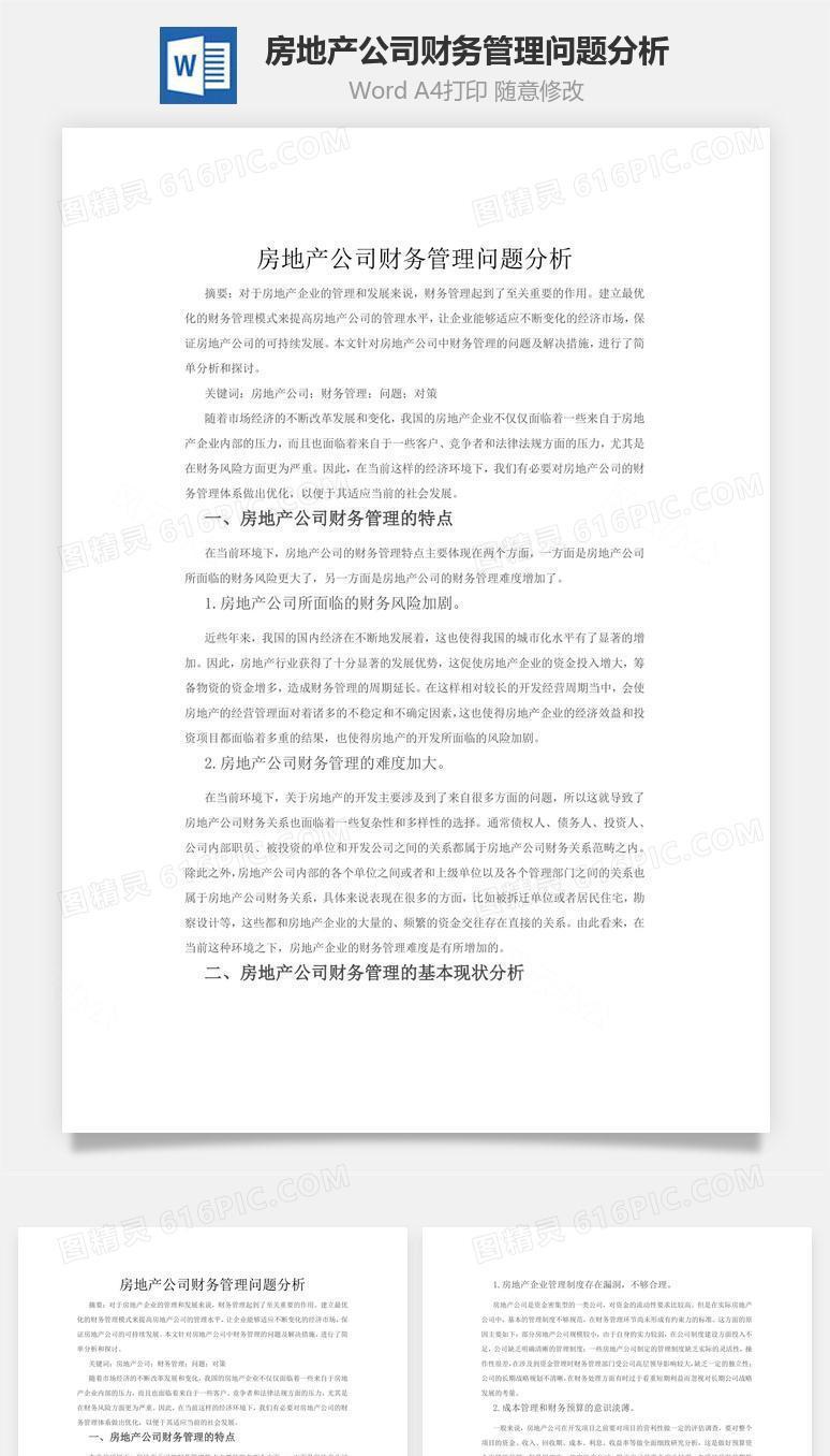 房地产公司财务管理问题分析word文档