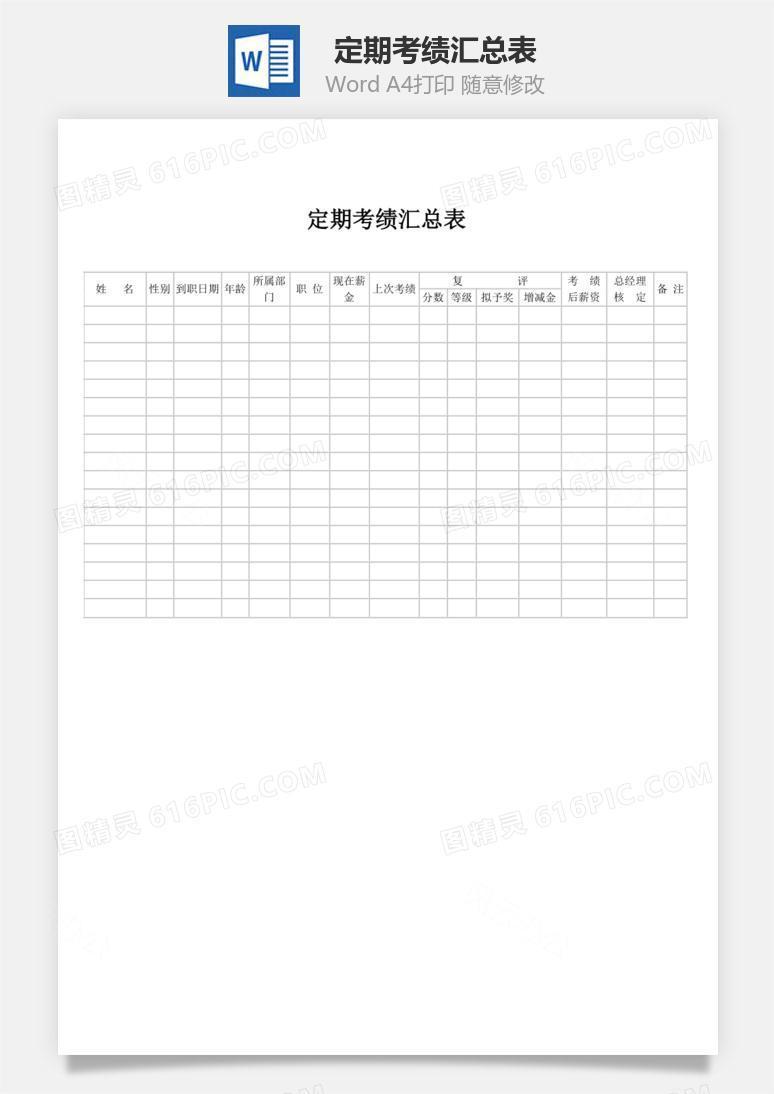 定期考绩汇总表word文档