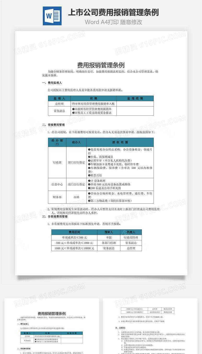 某上市公司费用报销管理条例word文档