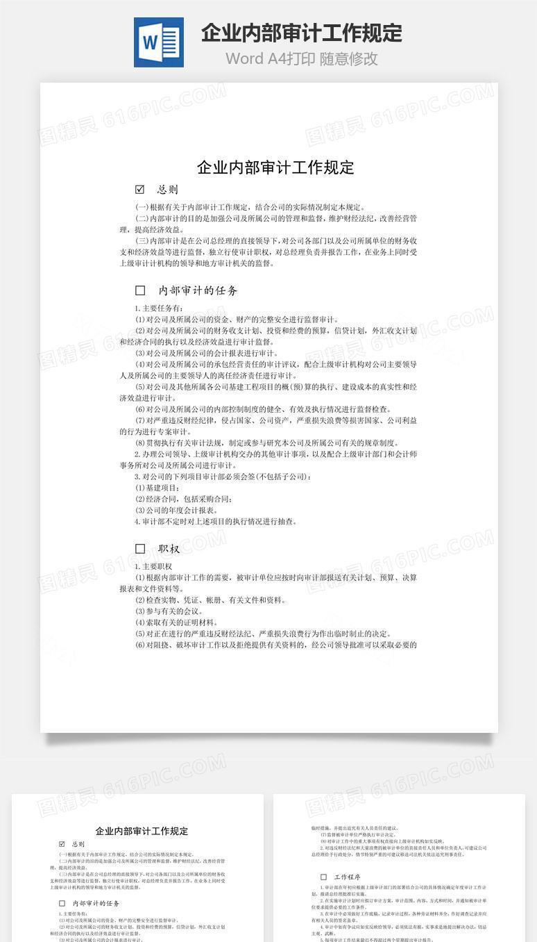 企业内部审计工作规定word文档