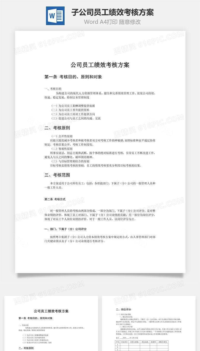 子公司员工绩效考核方案word文档