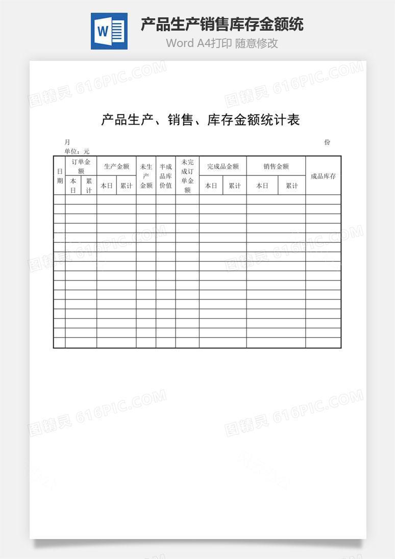 产品生产、销售、库存金额统word文档