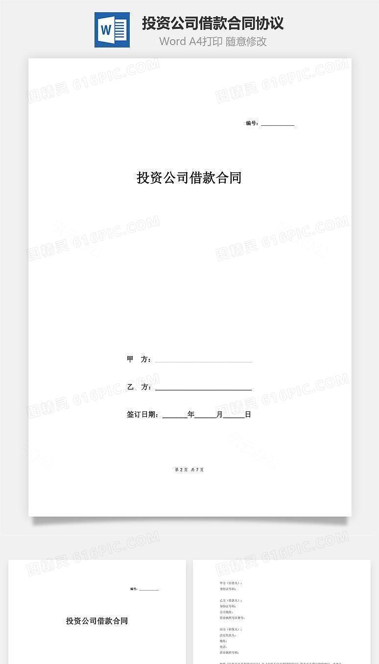 投资公司借款合同协议（有担保人）