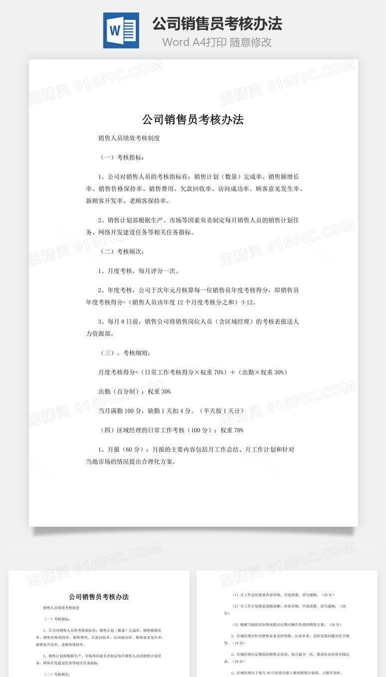 公司销售员考核办法word文档