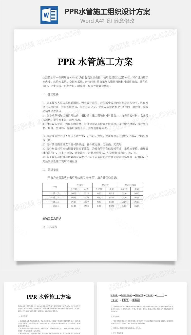 PPR水管施工组织设计方案word文档