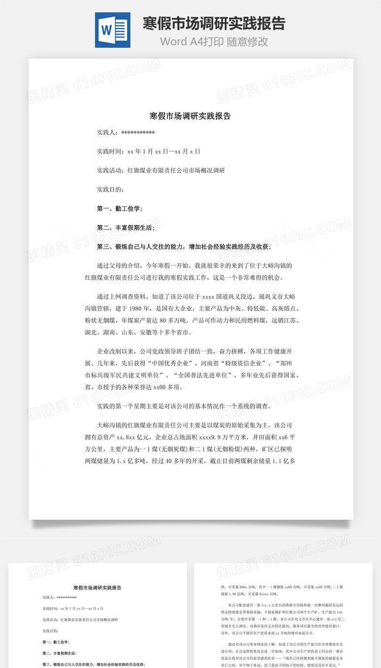 寒假市场调研实践报告word文档