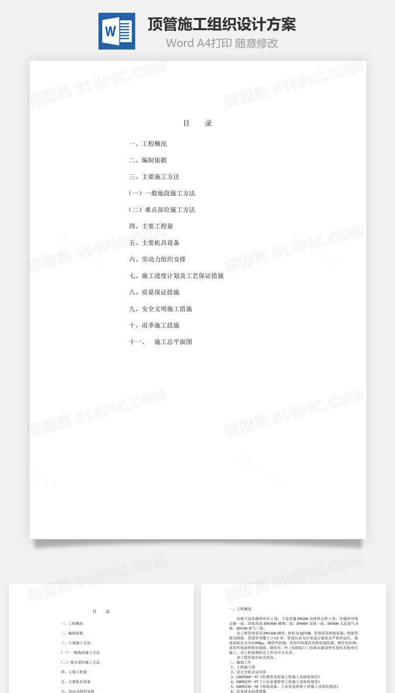 顶管施工组织设计方案word文档
